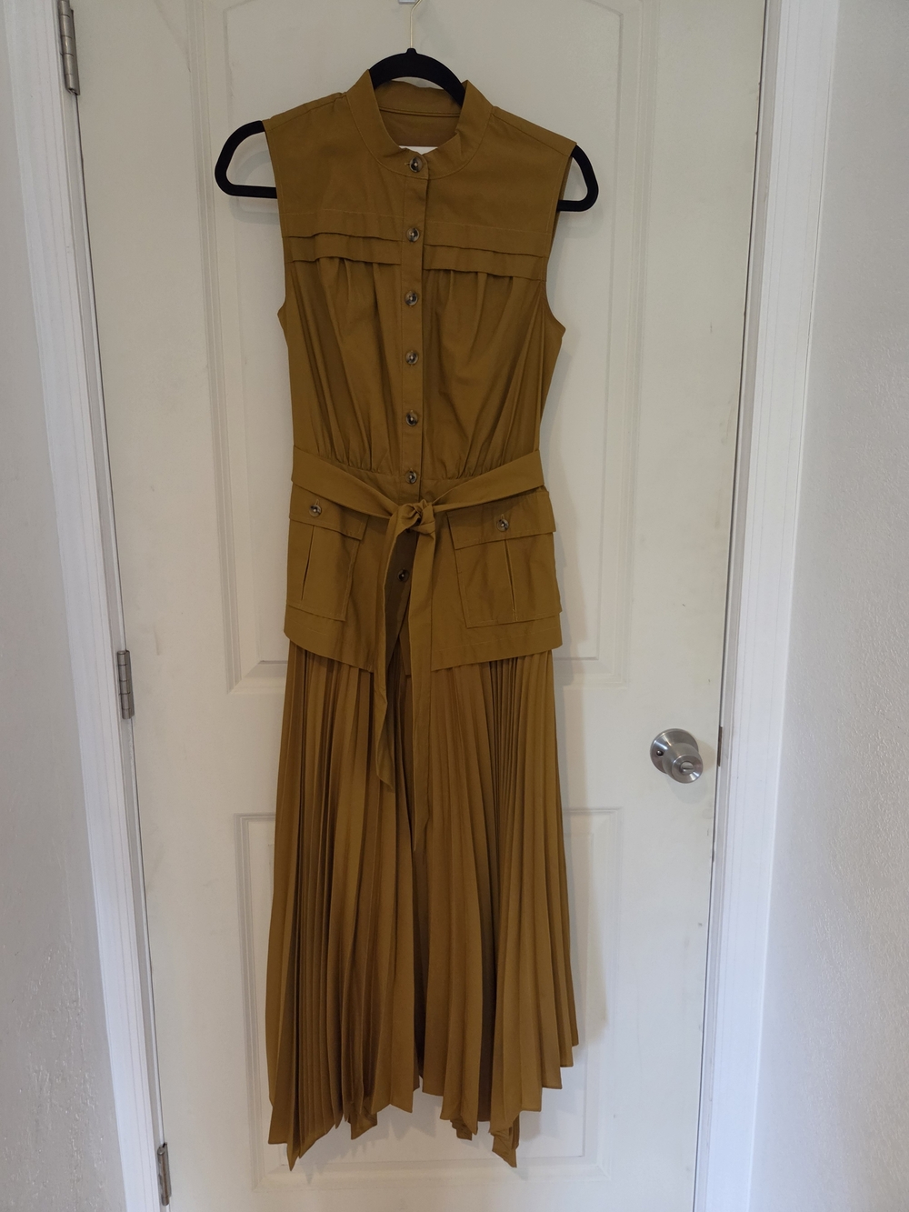 Anthropology Sleeveless Mustard Utility Pleated Maxi Dress